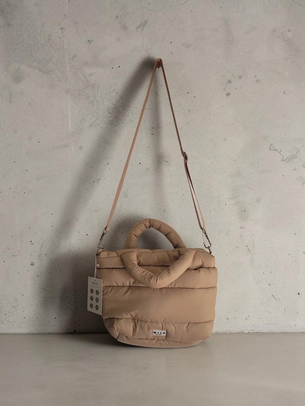 WILO THE LABEL Puffy Quilted Top-Handle Crossbody Tote in Beige